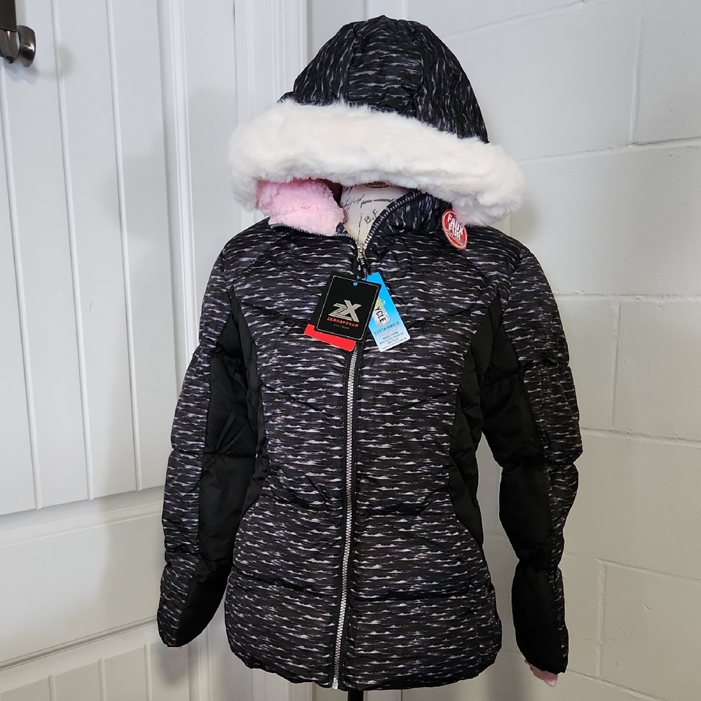 ZeroXposur Black Heathered Puffer Jacket with Pink Accents Youth XL